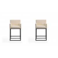 Manhattan Comfort 2-CS010-CR Ambassador 38 in. Cream and Black Metal Counter Height Bar Stool (Set of 2)